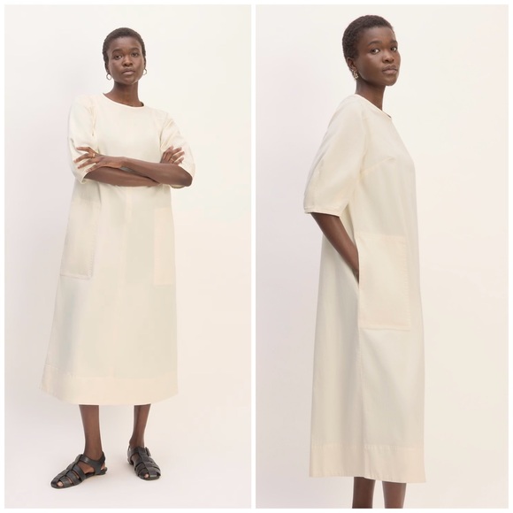Everlane Dresses & Skirts - NEW Everlane The Short-Sleeve Puff Midi Dress in Bone, Pockets, Relaxed Fit, XXS